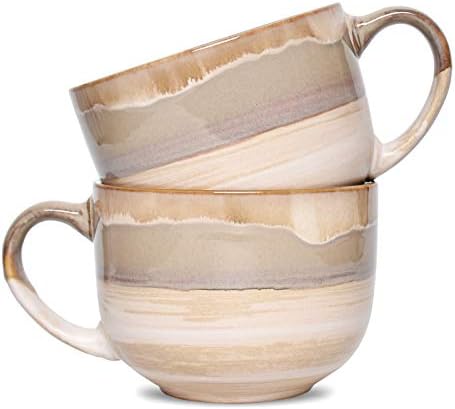 Bosmarlin Large Ceramic Coffee Mug Set of 2, Stoneware Jumbo Latte