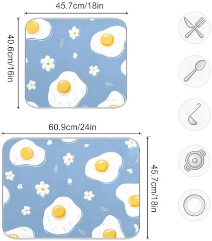 OTVEE Yellow Egg Art Dish Drying Mat for Kitchen Counter Absorbent