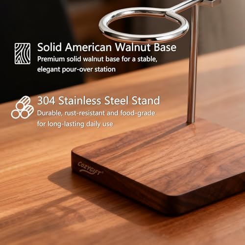 American Black Walnut Pour Over Coffee Stand, Stainless Steel