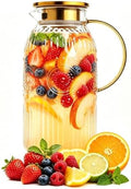 Amzcku Glass Pitcher with Lid 68oz 2L Vintage Water Carafe Beverage