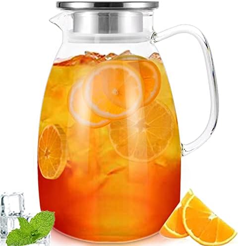 Glass Pitcher with Lid and Handle, 68 oz Heat-Resistant Borosilicate