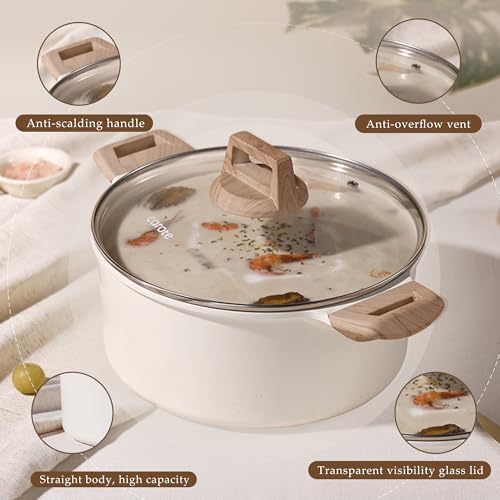 CAROTE Nonstick Stock Pot with Lid, 6 Quart White Granite