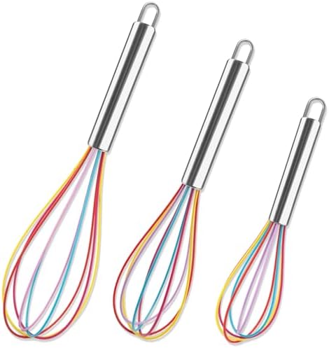 Silicone Whisk,Stainless Steel Wired Wisk Set 8" 10" 12",Heat