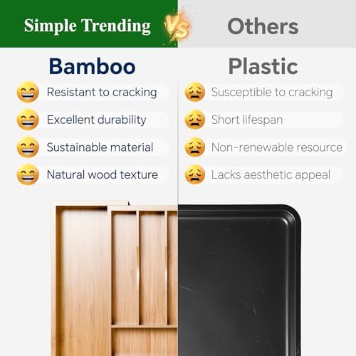 Simple Trending Expandable Bamboo Kitchen Drawer Organizer, Natural