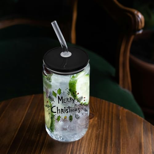 20 Pack Drinking Glass Cups with Acrylic Lids and Glass Straws 16oz