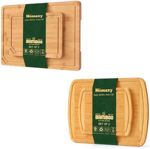 Homaxy Organic Bamboo Cutting Boards Set for Kitchen Set of 2, Wooden