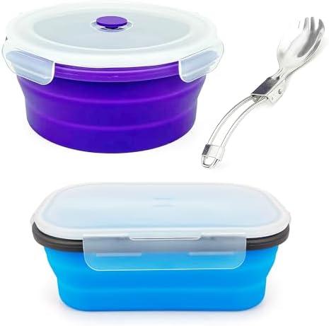 Collapsible Lunch Box Containers, Silicone Bento Box with Airtight Lid