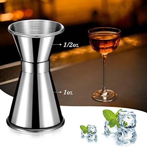 Hoteam 9 Pcs Double Stainless Steel Jigger, 1 and 1/2 oz, Rolled Edge