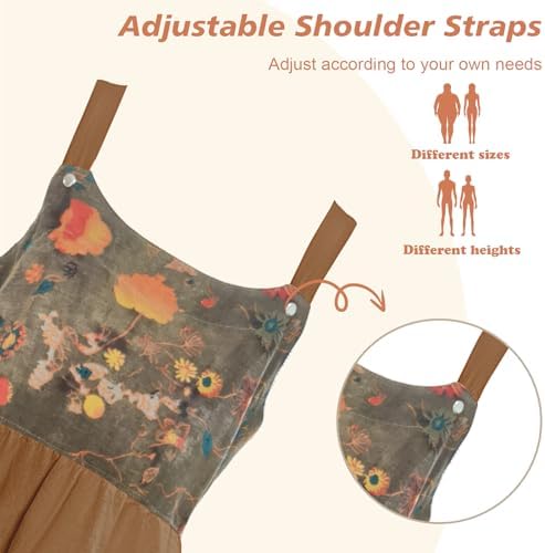 Apron for Women Cotton Linen with Large Pockets Floral No Waist Tie