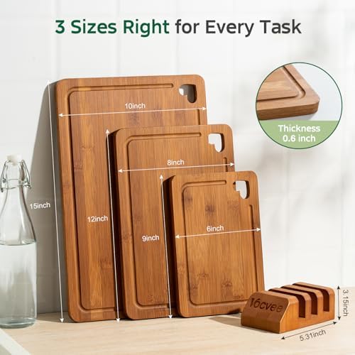 Bamboo Cutting Boards for Kitchen(Set of 3), Wood Cutting Board with