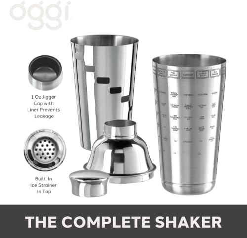 OGGI Dial A Drink Cocktail Shaker - Stainless Steel, 15 Recipes, Built