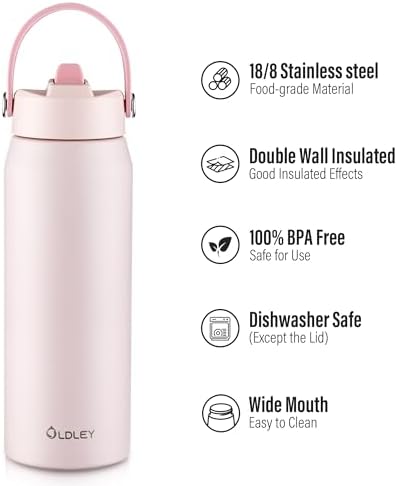 Oldley 24oz Insulated Water Bottle with Straw, Stainless Steel Water