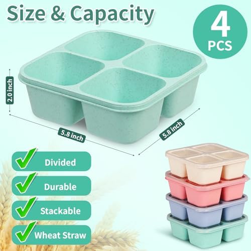 buluker 4 Pack Bento Snack Containers Set, 4 Compartment Food Storage