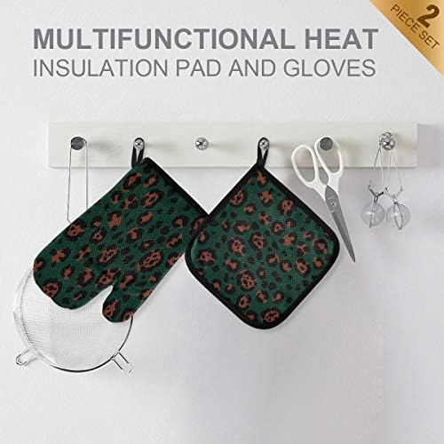 QMXO Animal Leopard Skin Pattern Oven Mitts Quilted Cotton Lining