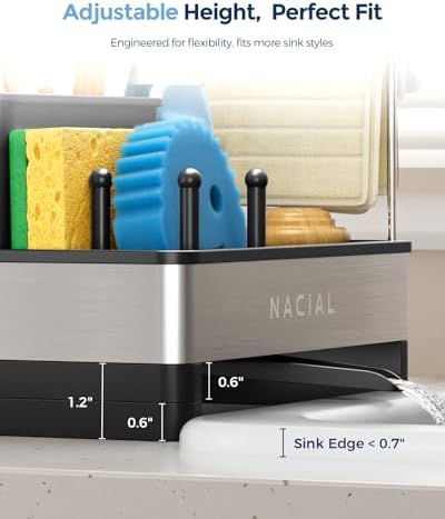 Nacial Kitchen Sink Organizer with Sponge and Tall Brush Holder