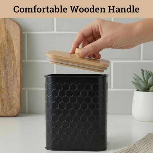 Kitchen Canisters for Countertop Set of 4 w/Airtight Easy Open Bamboo