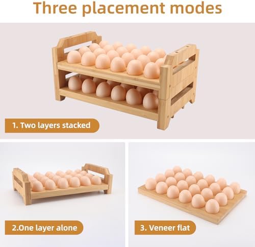 48-Egg 2-Tier Bamboo Countertop Egg Tray