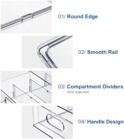 Fridge Organizers and Storage Pull Out Drawer, 2 Small + 1 Large