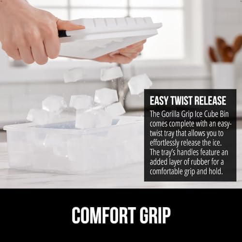 GORILLA GRIP Space Saving Ice Cube Tray and Bin Set, Make 56 Cubes