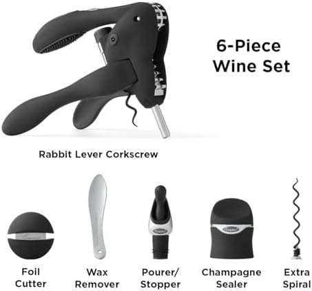Rabbit 6-Piece Wine Opener Tool Kit, Black