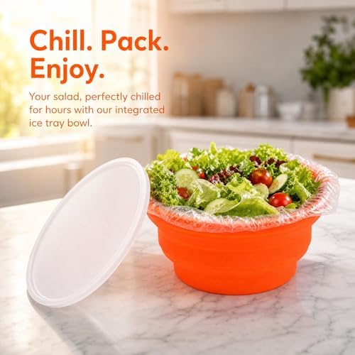 Salad Bowl, Silicone Collapsible Bowls With Lids 60oz, Salad Serving