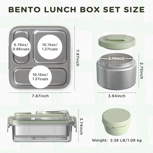 Stainless Steel Bento Lunch Box for Kids Adults with 8oz Insulated