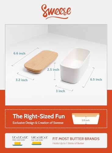 Sweese Small Butter Dish with Lid for Countertop, Airtight Butter
