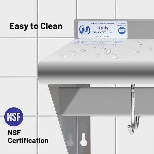 Hally Stainless Steel Shelf with 6 Hooks 14"x36" Wall Mounted Pot Rack NSF