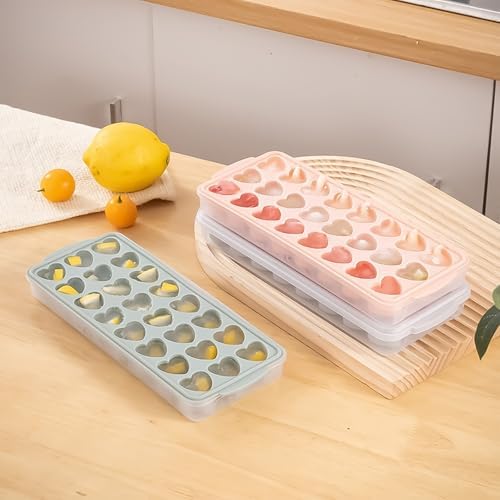 2 Pack Heart-Shaped Ice Cube Trays with lid and bin - 48 Holes