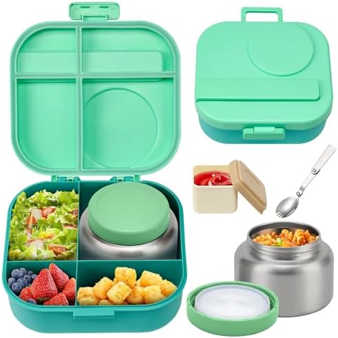 BOSEDSANG Bento Lunch Box with 12oz Soup Thermo,4 Compartments Lunch