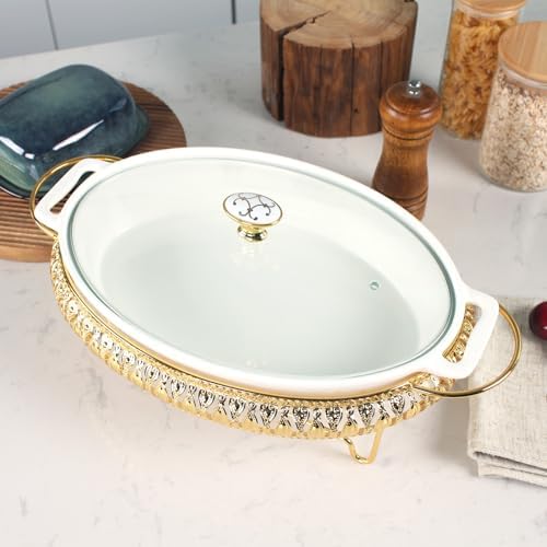 11.4" x 8" Ceramic Oval Casserole with Glass Lid, Set of 4