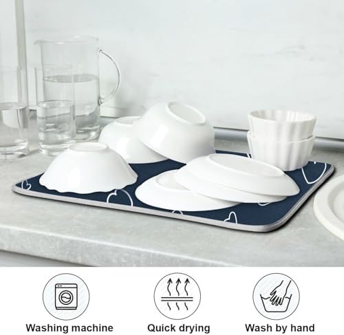 OTVEE Heart Sketch Art Dish Drying Mat for Kitchen Counter Absorbent