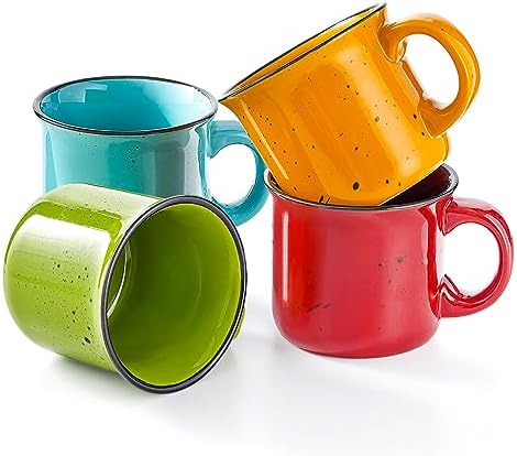 bestone Set of 4 Large Ceramic Mugs with Handles, 16 oz, Vibrant