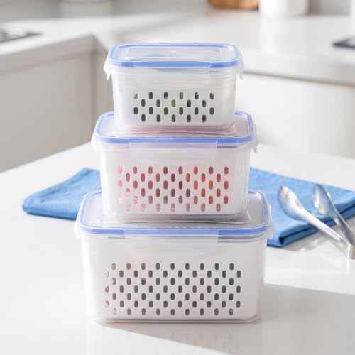 3 Pack Fruit Storage Containers for Fridge with Lids