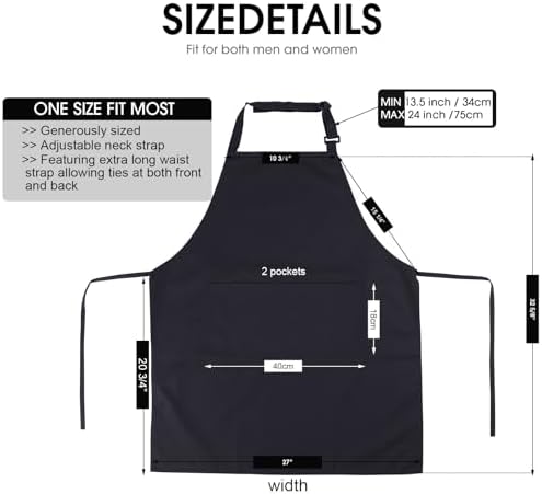 Adjustable Bib Apron with 2 Pockets for Men Women Chef Kitchen Cooking