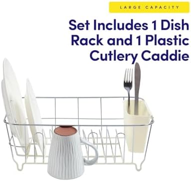 Dish Drying Rack & Cutlery Holder 2 Piece Set - Compact Sink-Fitting