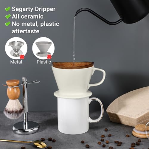 Segarty Pour Over Coffee Maker Set - Single Cup White Ceramic Coffee