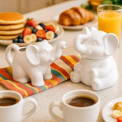 HIC Kitchen Elephant Sugar Bowl And Creamer With Handle, Fine