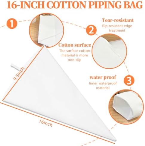 14PCS Reusable Piping Bags and Tips Set-16Inch HeavyDuty Cotton Pastry