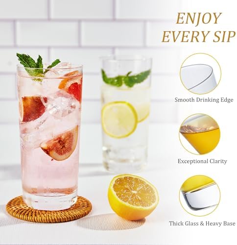 16 oz Borosilicate Glass Drinking Glasses Set of 6,Tall Drinking