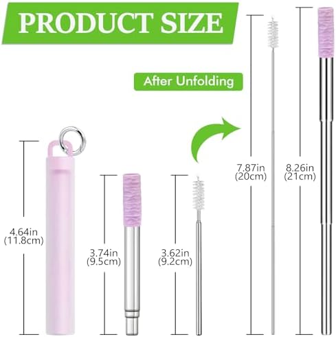 Reusable Straws 3Pack Metal Straw Foldable Portable Drinking Straw