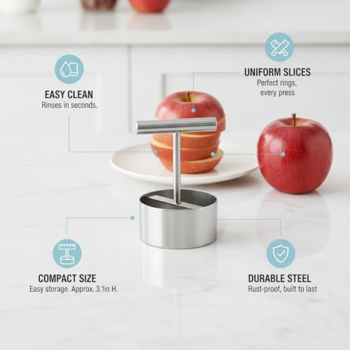 Stainless Steel Apple Corer, Single-Press Fruit Slicer for Uniform