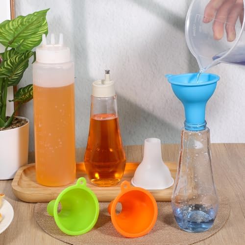 Silicone Funnels, 4 Pieces Wide Mouth Funnel Flexible Condiment Sauce