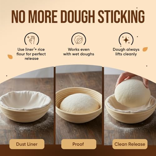 Banneton Bread Proofing Basket Set, 2 Round 9-Inch Baskets