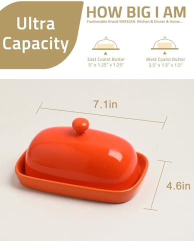 Sweejar 7.1" Butter Dish with Lid,Ceramic Butter Dish With Knob Handle