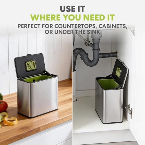 Simpli-Magic 5L Stainless Steel Kitchen Compost Bin with Lid