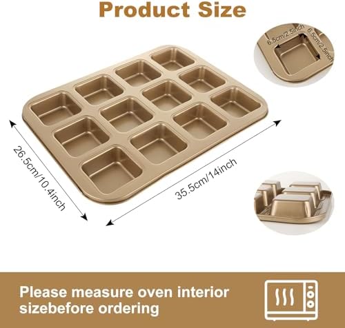 YAYODS 3 Pack Brownie Pan with Dividers 12 Cavity Square Muffin Pans