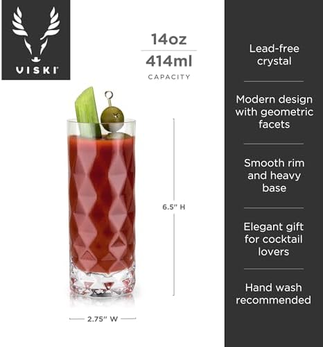 Viski Raye Gem Crystal Highball Tumblers Set of 2 - Premium Crystal