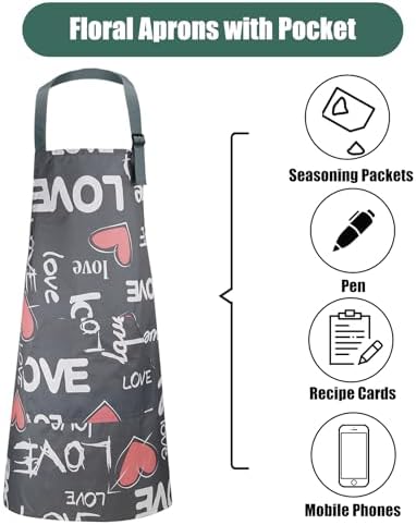 Jeffbaubl 4 Pack Floral Aprons with Pocket, Adjustable Cooking Aprons