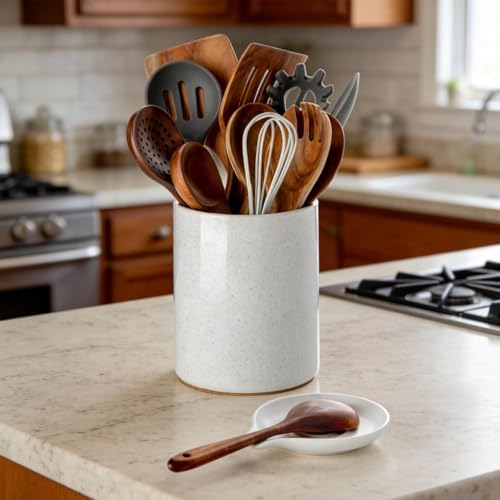 Nucookery Utensil Holder with Spoon Rest for Kitchen Counter, 6.4''